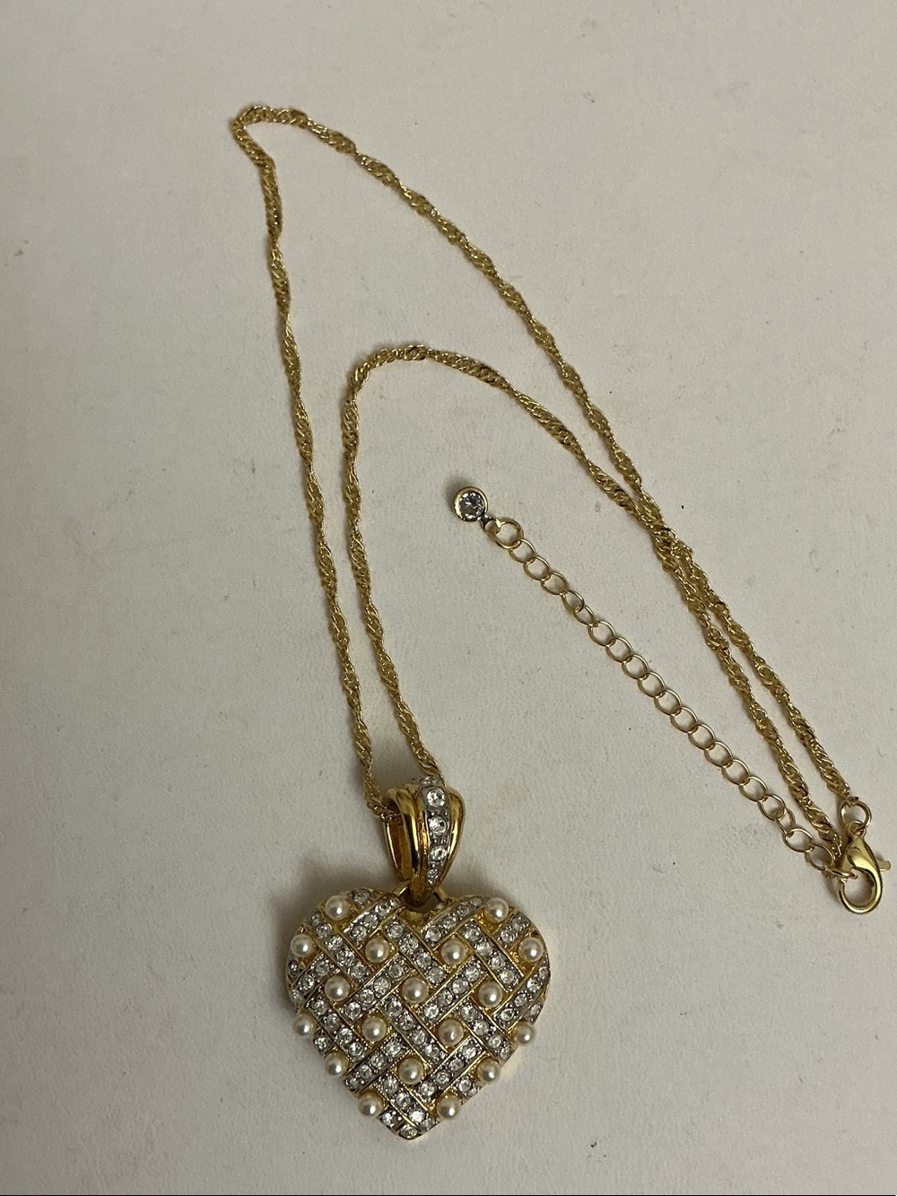 Gold Heart Pearl & Crystal Pendant Necklace - Women Jewelry